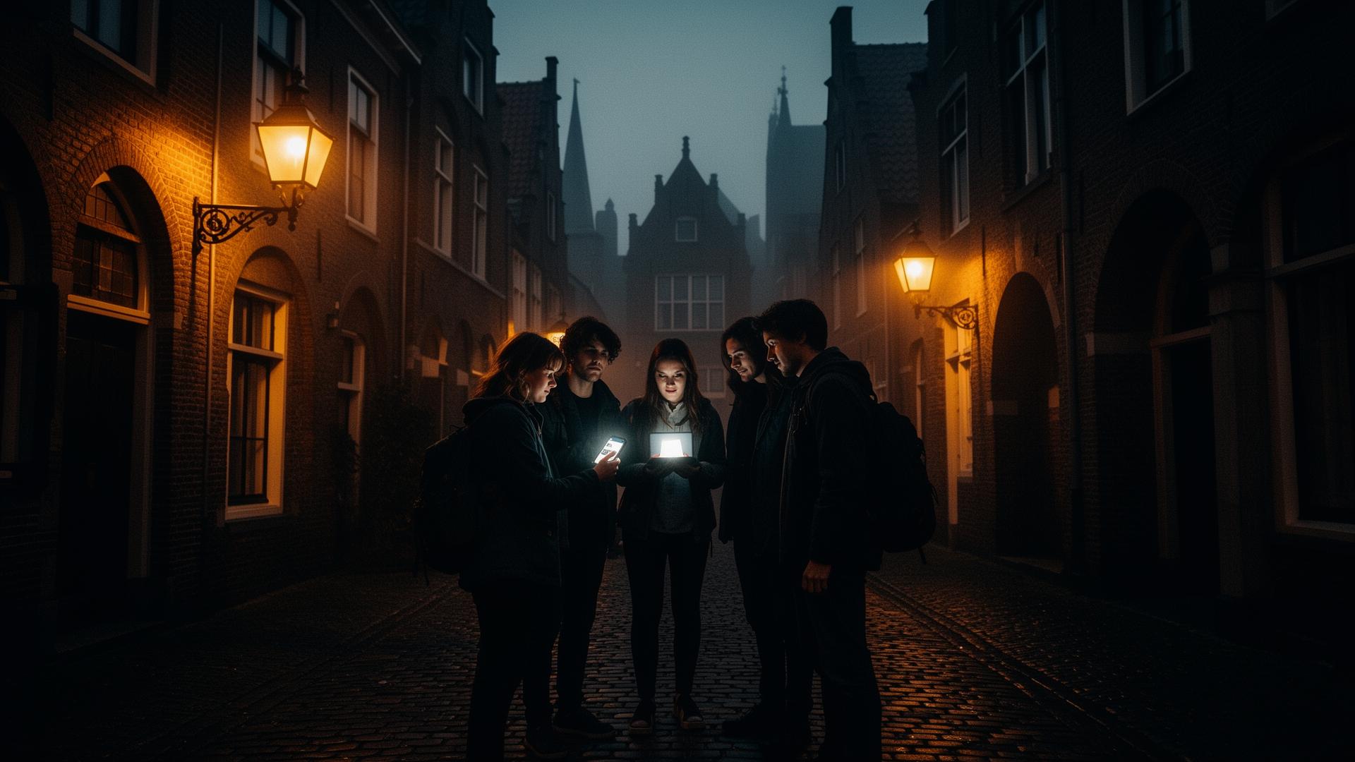 Buiten escape game door de avondlijke binnenstad van Zwolle