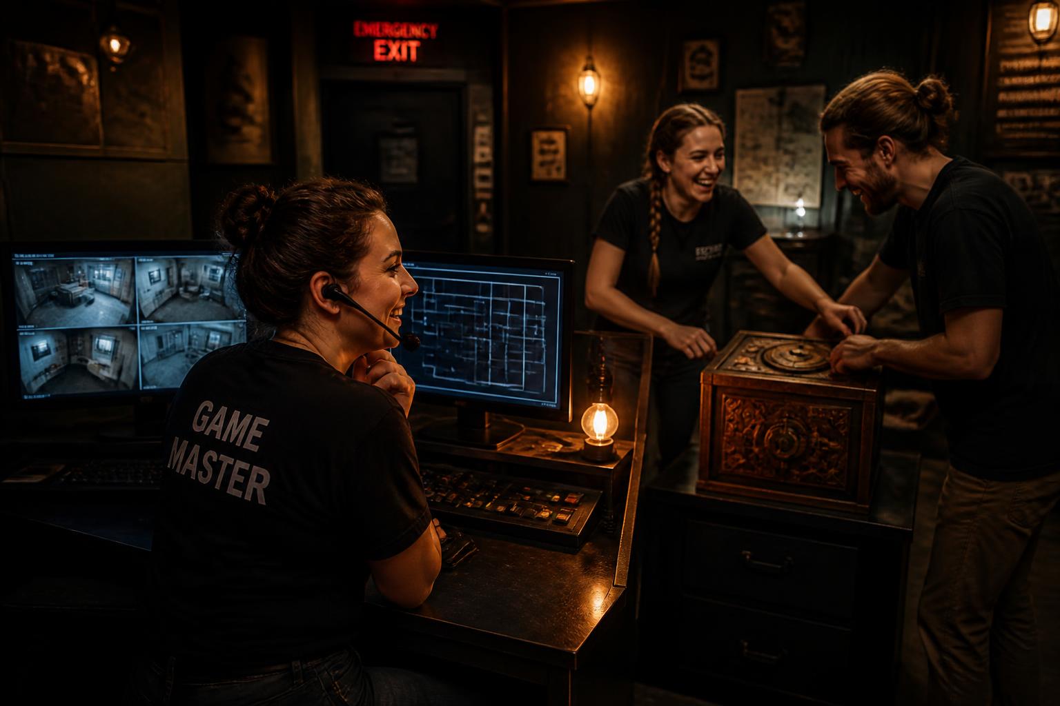 Game master and colleagues from The Great Escape at work in an escape room